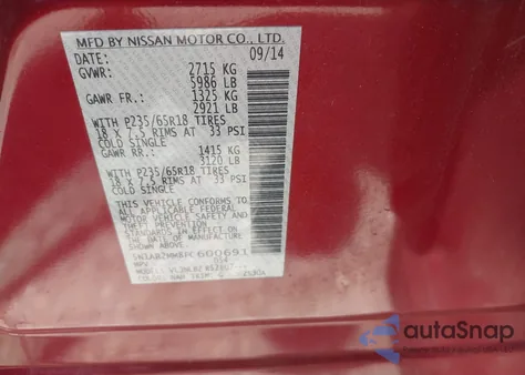 2015 Nissan Pathfinder S from USA, damaged, VIN 5N1AR2MM8FC600691